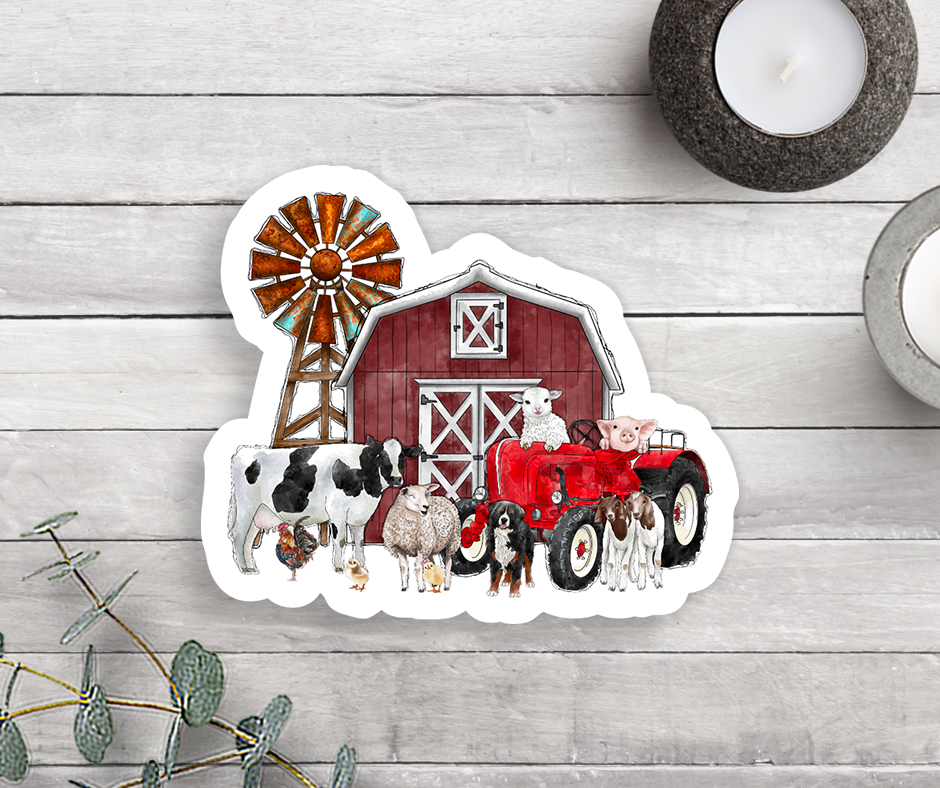 Farm Animals With Barn Vinyl Sticker