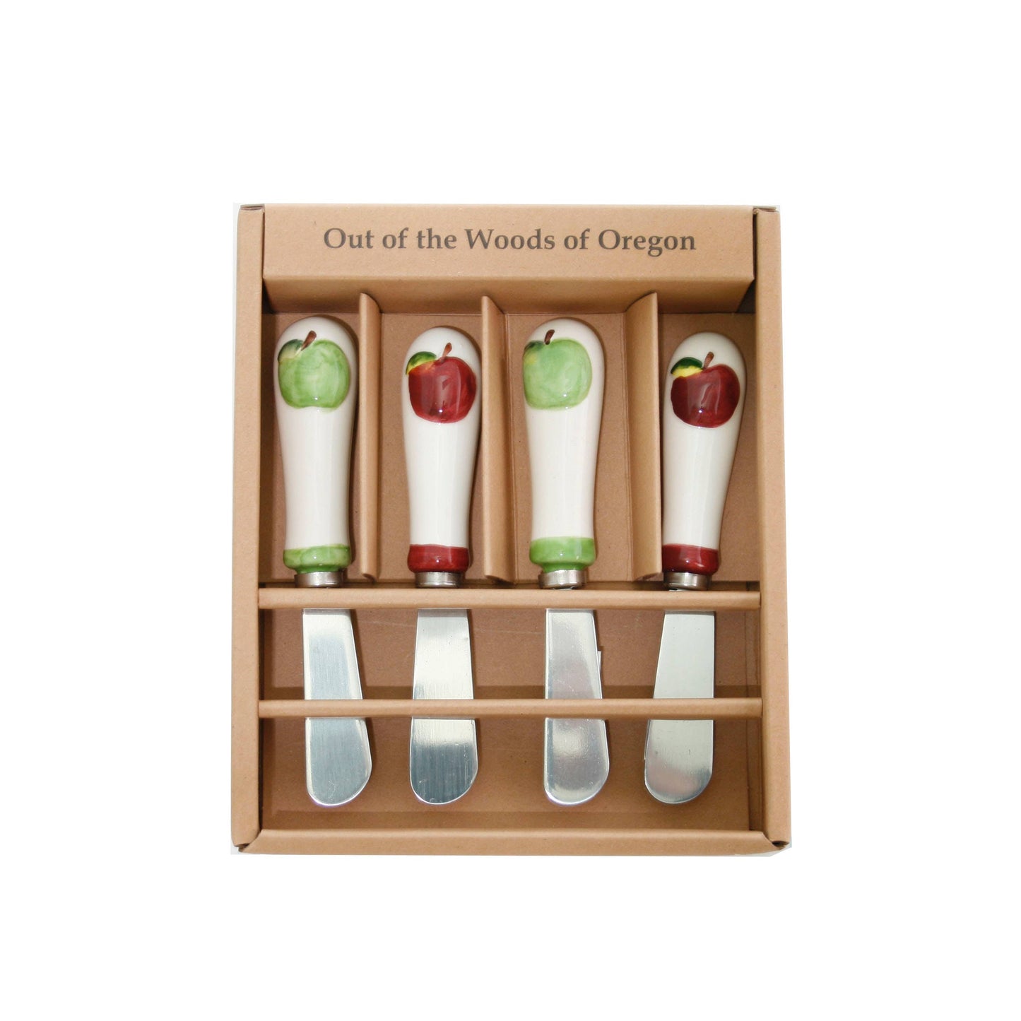 Set of 4 Cheese and Butter Spreader - Red & Grn Apples (Cer)