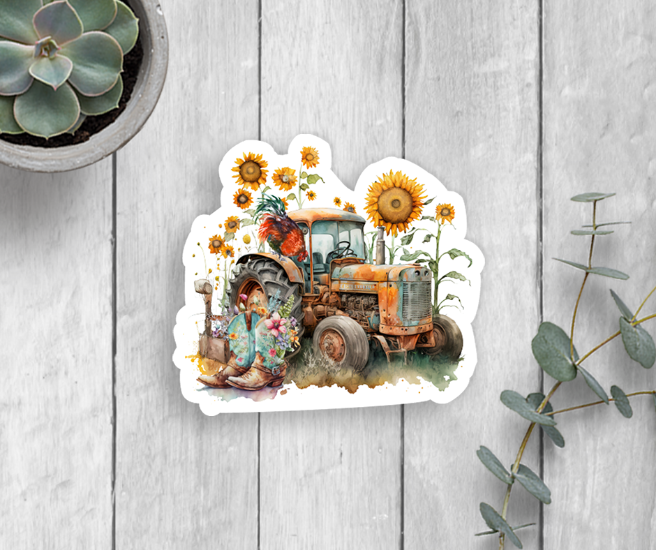 Sunflower Farm Tractor Vinyl Sticker